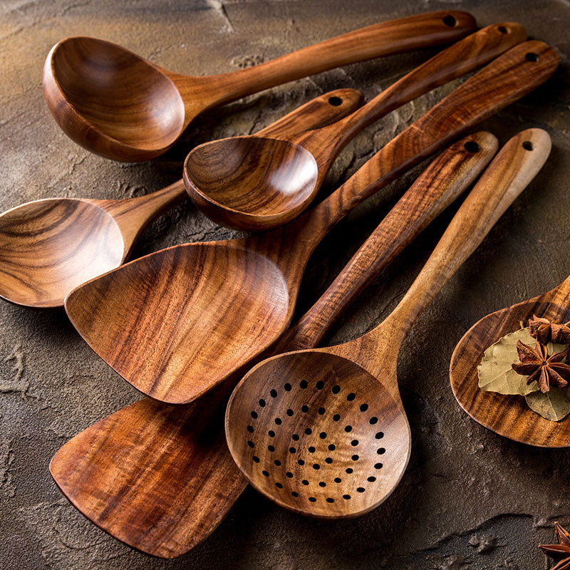 Natural Wood Cooking Utensil Set - My Cozy Home