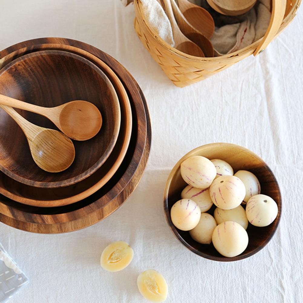 Kitchen Natural Wooden Bowl Household Fruit Bowl Salad Bowl For Home Restaurant Food Container Wooden Utensils Note The Size Hot - My Cozy Home